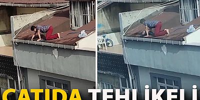 Sultangazi'de çatıda tehlikeli temizlik