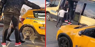 Taksiciler bir olup demir sopa ile müşteriye saldırdı