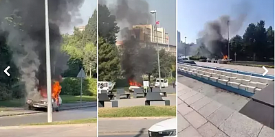 TBMM önünde otomobilini yaktı, gözaltına alındı