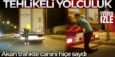 Tır arkasında ölümüne patenli yolculuğa yoldan geçen sürücü müdahale etti