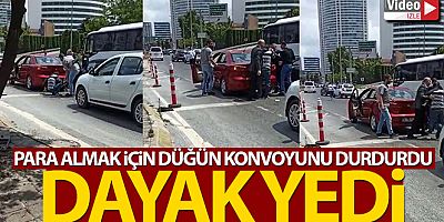 Ümraniye'de düğün konvoyunu durduran şahsın yediği 'para dayağı' kamerada