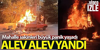 Ümraniye'de kamyonetin alev alev yandığı anlar kamerada