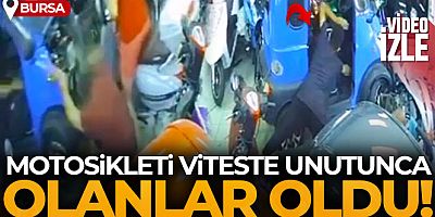 Viteste unutulan motosiklet, mağazada böyle harekete geçti