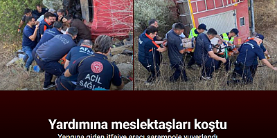 Yangına giden itfaiye aracı şarampole yuvarlandı: 2 itfaiye eri yaralı