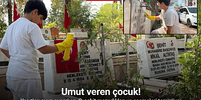 Yaşıtları oyun oynarken, O, şehit mezarlıkları ve çeşmeleri temizliyor