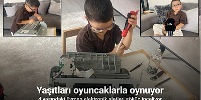 Yaşıtları oyuncaklarla oynarken 4 yaşındaki Eymen elektronik aletleri söküp inceliyor