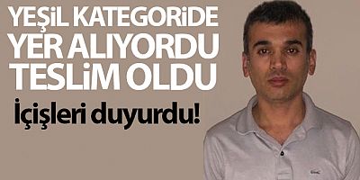Yeşil kategoride aranan örgüt mensubu teslim oldu