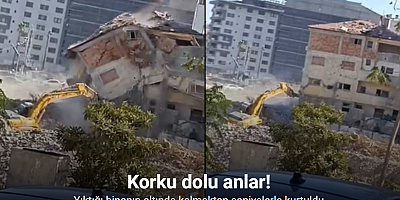 Yıktığı binanın altında kalmaktan saniyelerle kurtuldu, korku dolu anlar kamerada