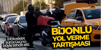 Yol verme tartışmasında taksi şoförü bijon anahtarı ile motosiklet sürücüsünü tehdit ett