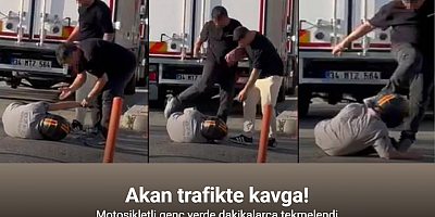 Yumrukların havada uçuştuğu kavgada motosikletli yerde tekmelendi