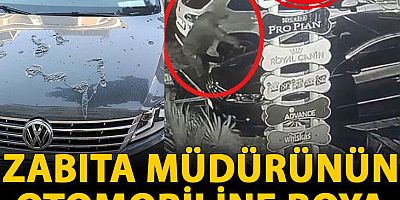 Zabıta müdürünün otomobiline boya sökücü döküldü, o anlar kamerada