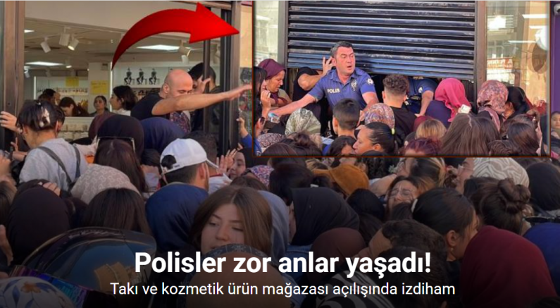 Takı ve kozmetik ürün mağazası açılışında izdiham