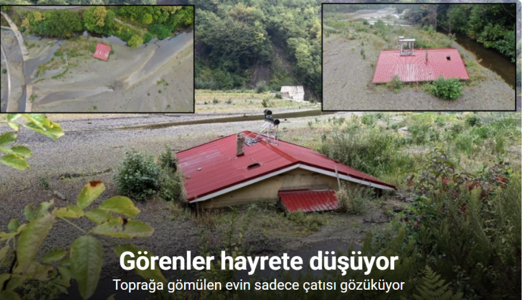 Toprağa gömülen evin sadece çatısı gözüküyor: Görenler hayrete düşüyor