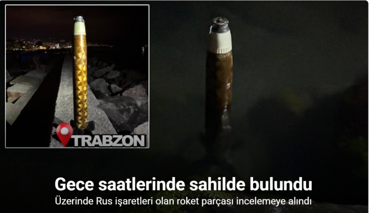 Trabzon’da sahile vuran roket parçası incelemeye alındı