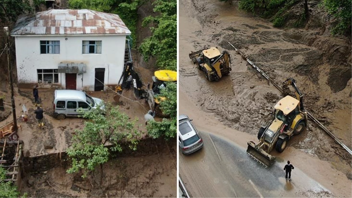 Trabzon'da hem sağanak hem heyelan! Yol kapandı, 