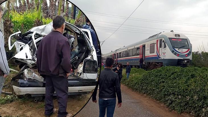 Tren hemzemin geçitte otomobile çarptı! Baba ve oğlu yaralandı
