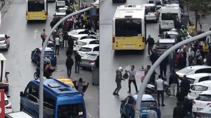 Ümraniye’de taksici ile motokuryenin yumruklu kavgası kamerada