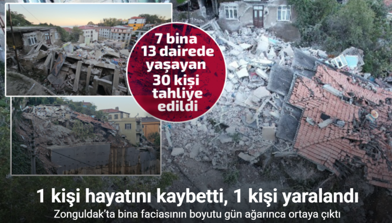 Zonguldak’ta bina faciasının boyutu gün ağarınca ortaya çıktı: 7 bina tahliye edildi
