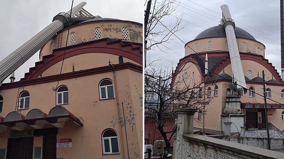 Zonguldak'ta fırtına caminin minaresini yıktı